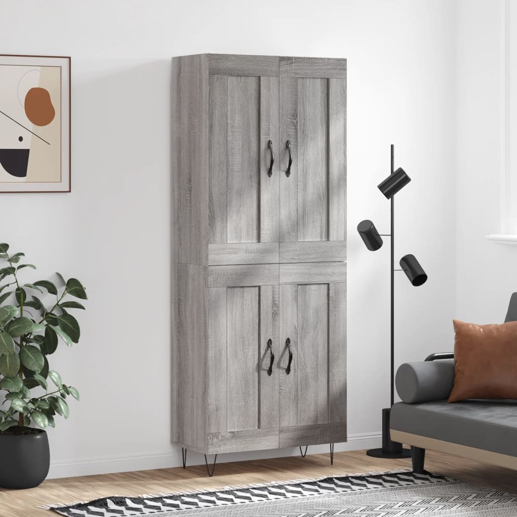 Highboard grå sonoma 69,5x34x180 cm konstruert tre