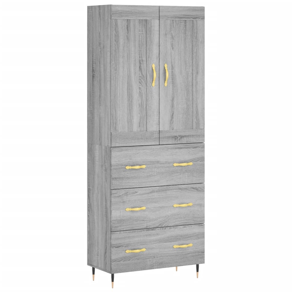 Highboard grå sonoma 69,5x34x180 cm konstruert tre
