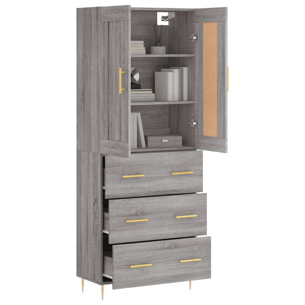 Highboard grå sonoma 69,5x34x180 cm konstruert tre vidaXL