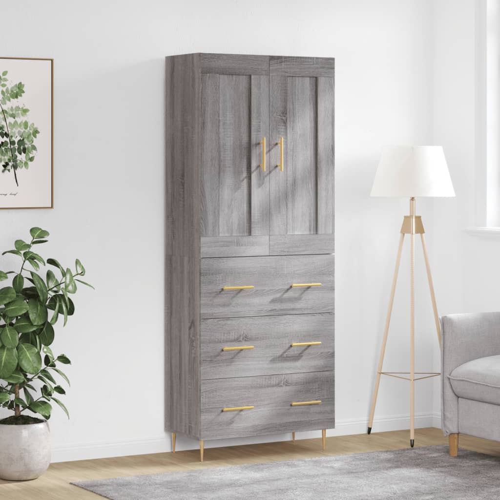 Highboard grå sonoma 69,5x34x180 cm konstruert tre vidaXL