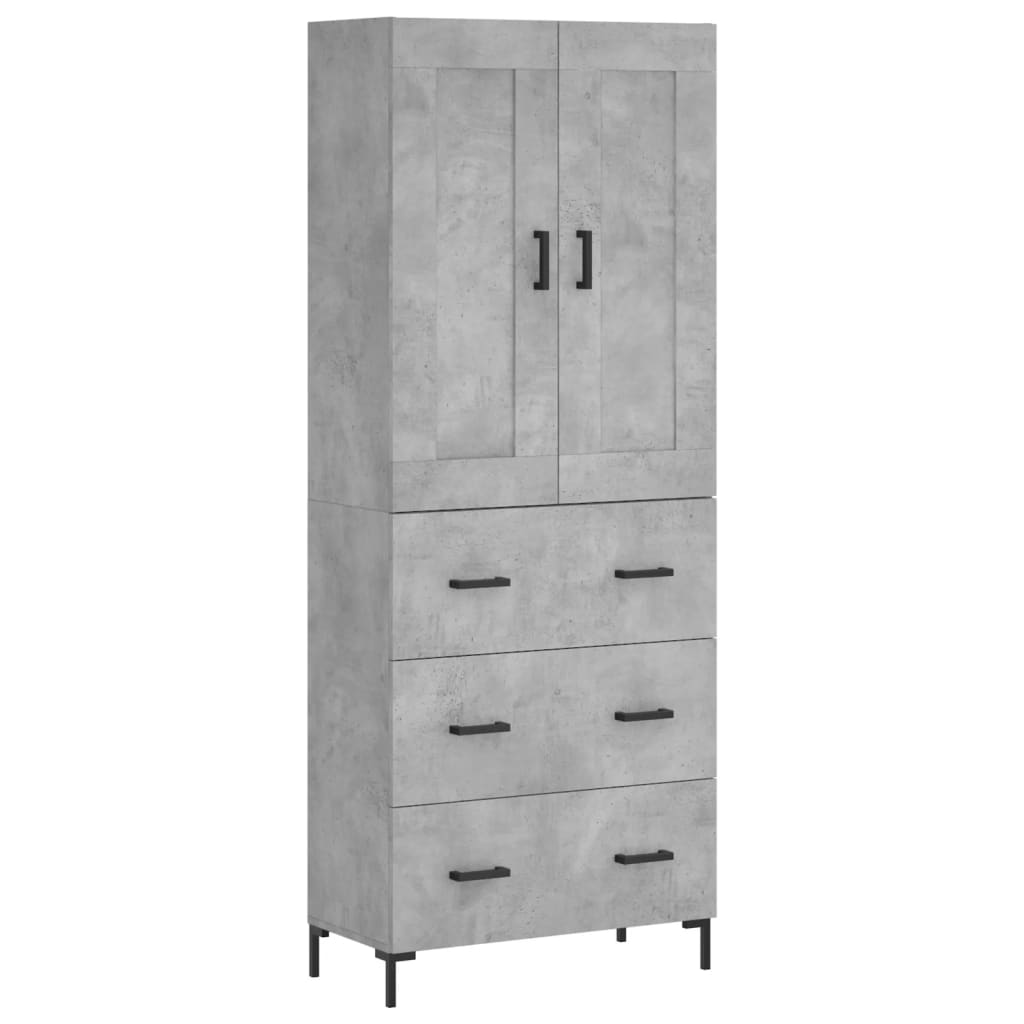 Highboard betonggrå 69,5x34x180 cm konstruert tre