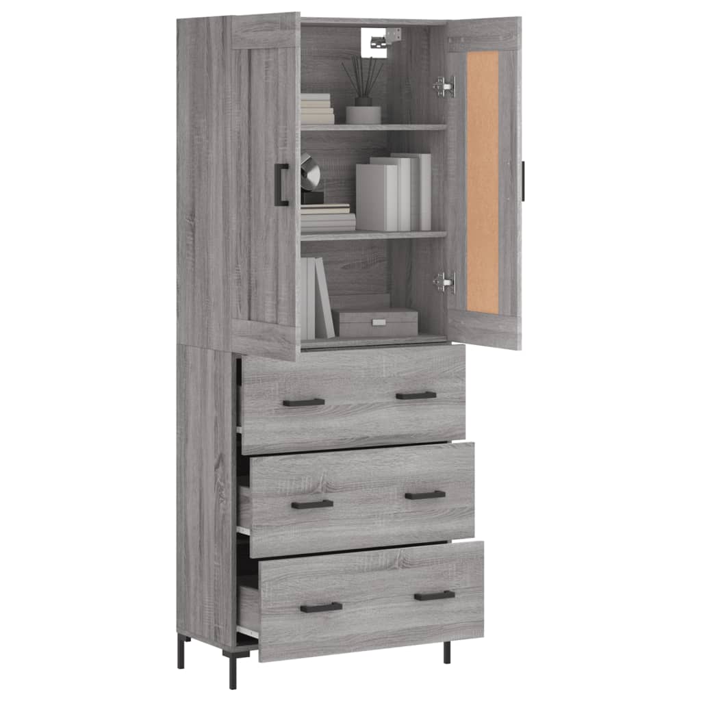 Highboard grå sonoma 69,5x34x180 cm konstruert tre
