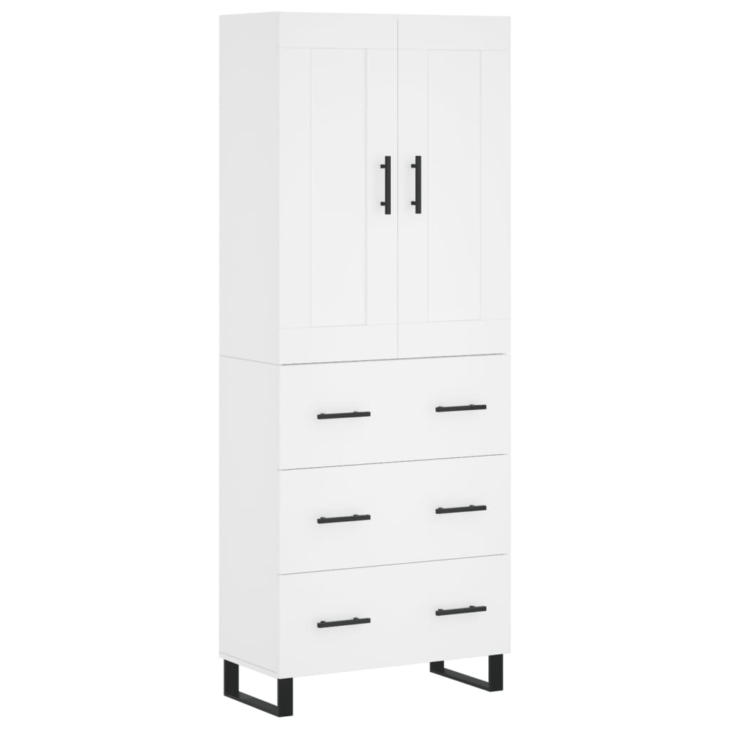 Highboard hvit 69,5x34x180 cm konstruert tre