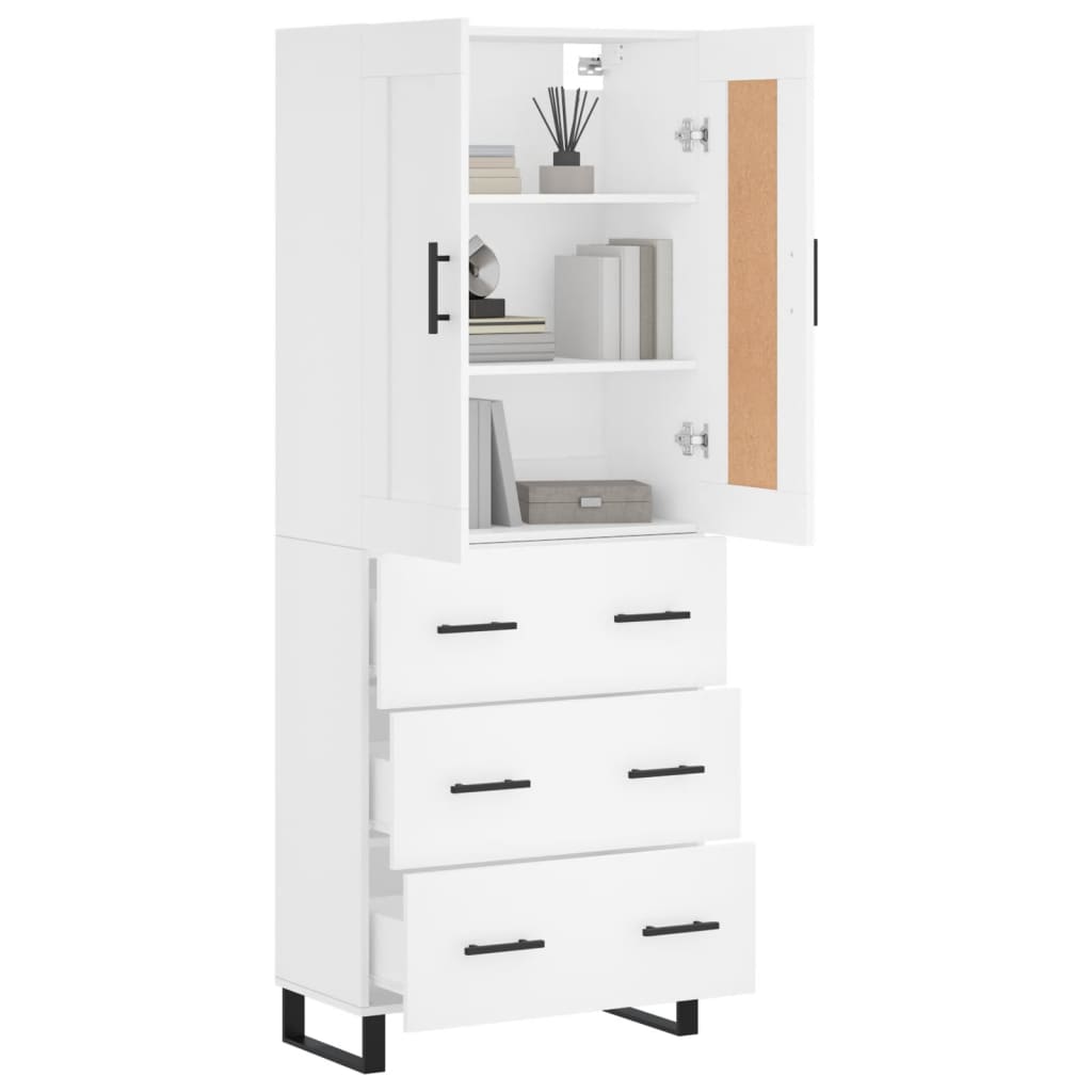 Highboard hvit 69,5x34x180 cm konstruert tre