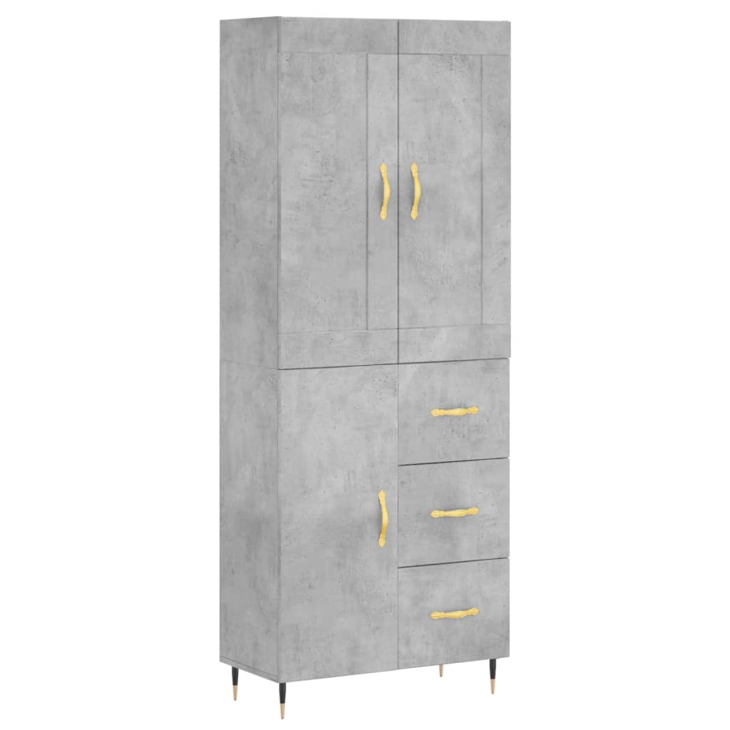 Highboard betonggrå 69,5x34x180 cm konstruert tre