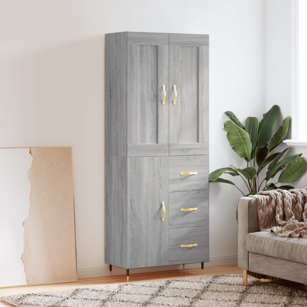 Highboard grå sonoma 69,5x34x180 cm konstruert tre