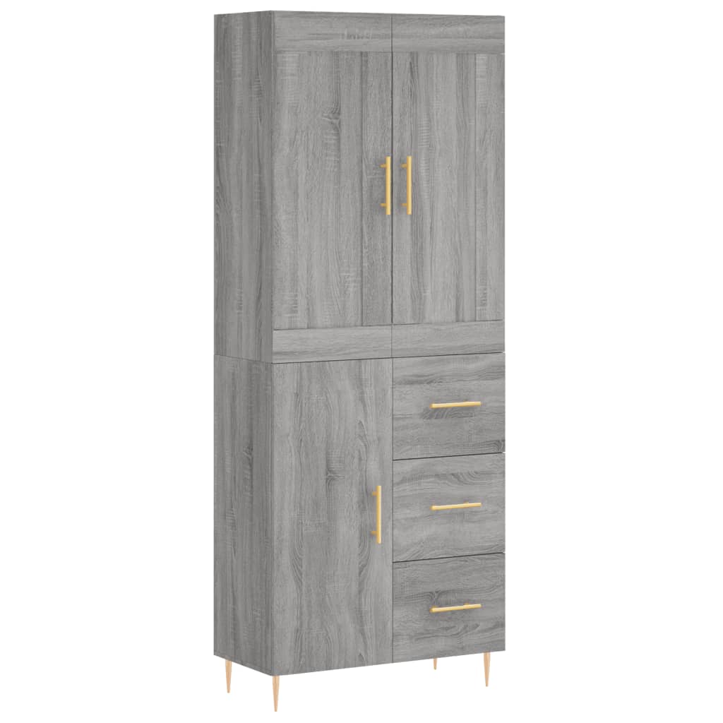 Highboard grå sonoma 69,5x34x180 cm konstruert tre