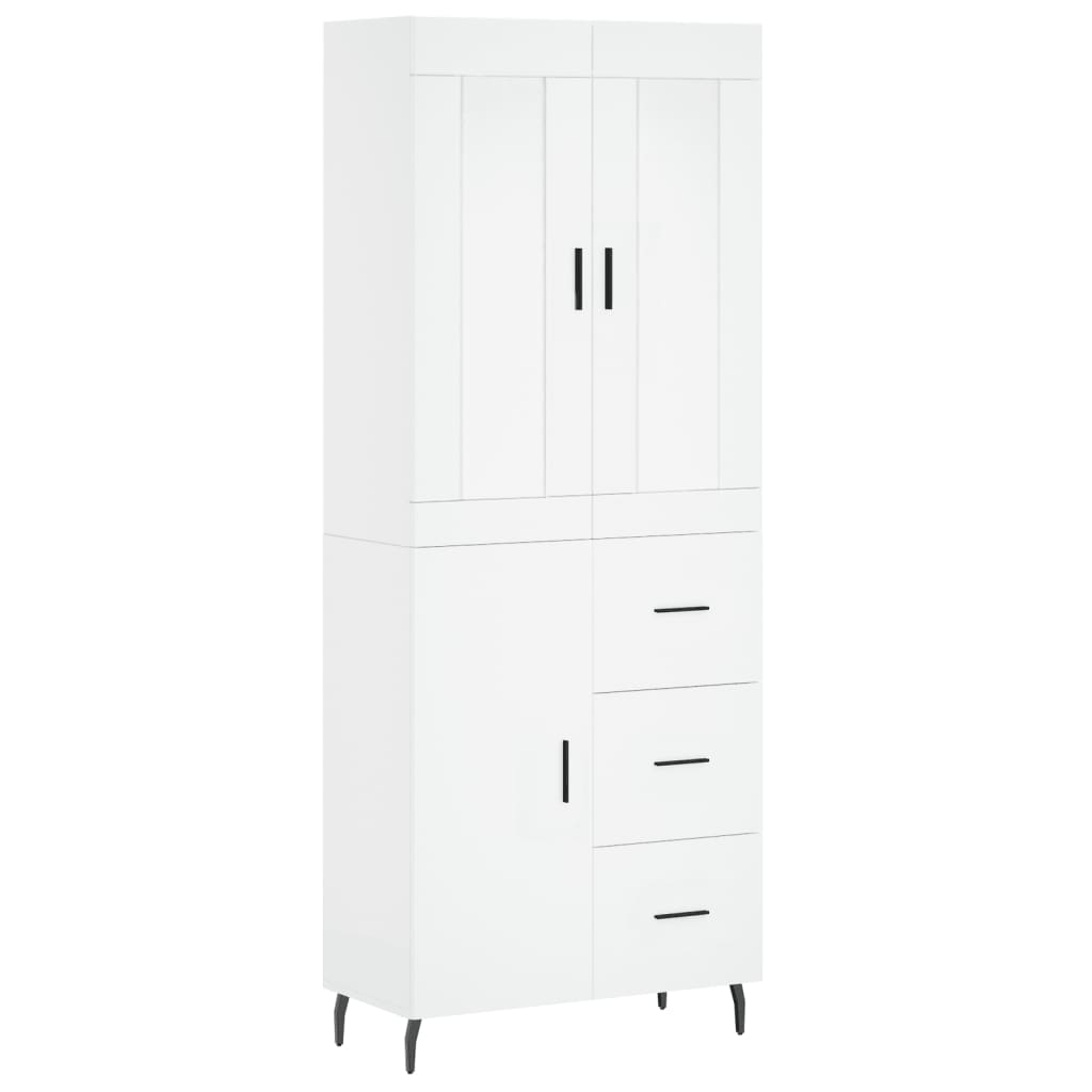 Highboard hvit 69,5x34x180 cm konstruert tre