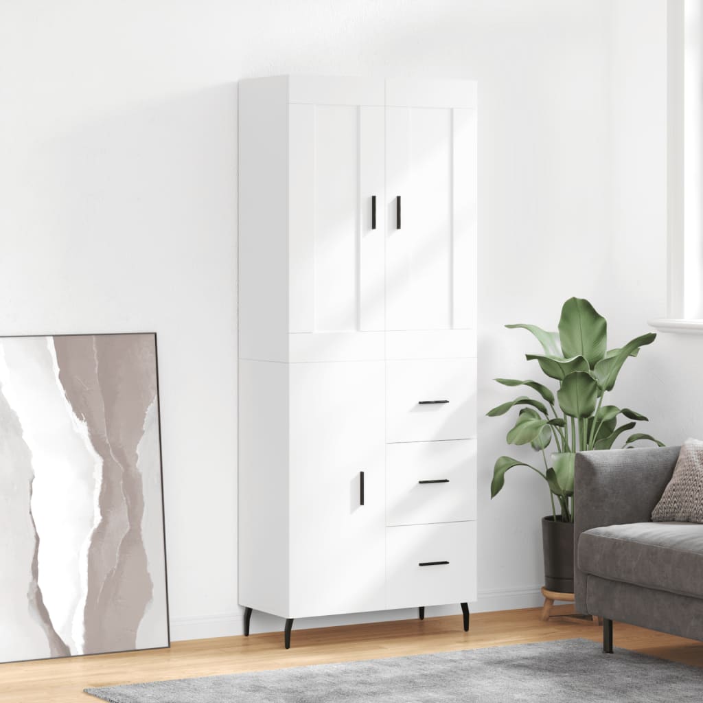 Highboard hvit 69,5x34x180 cm konstruert tre