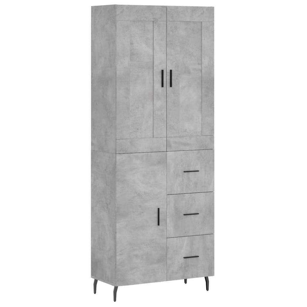 Highboard betonggrå 69,5x34x180 cm konstruert tre