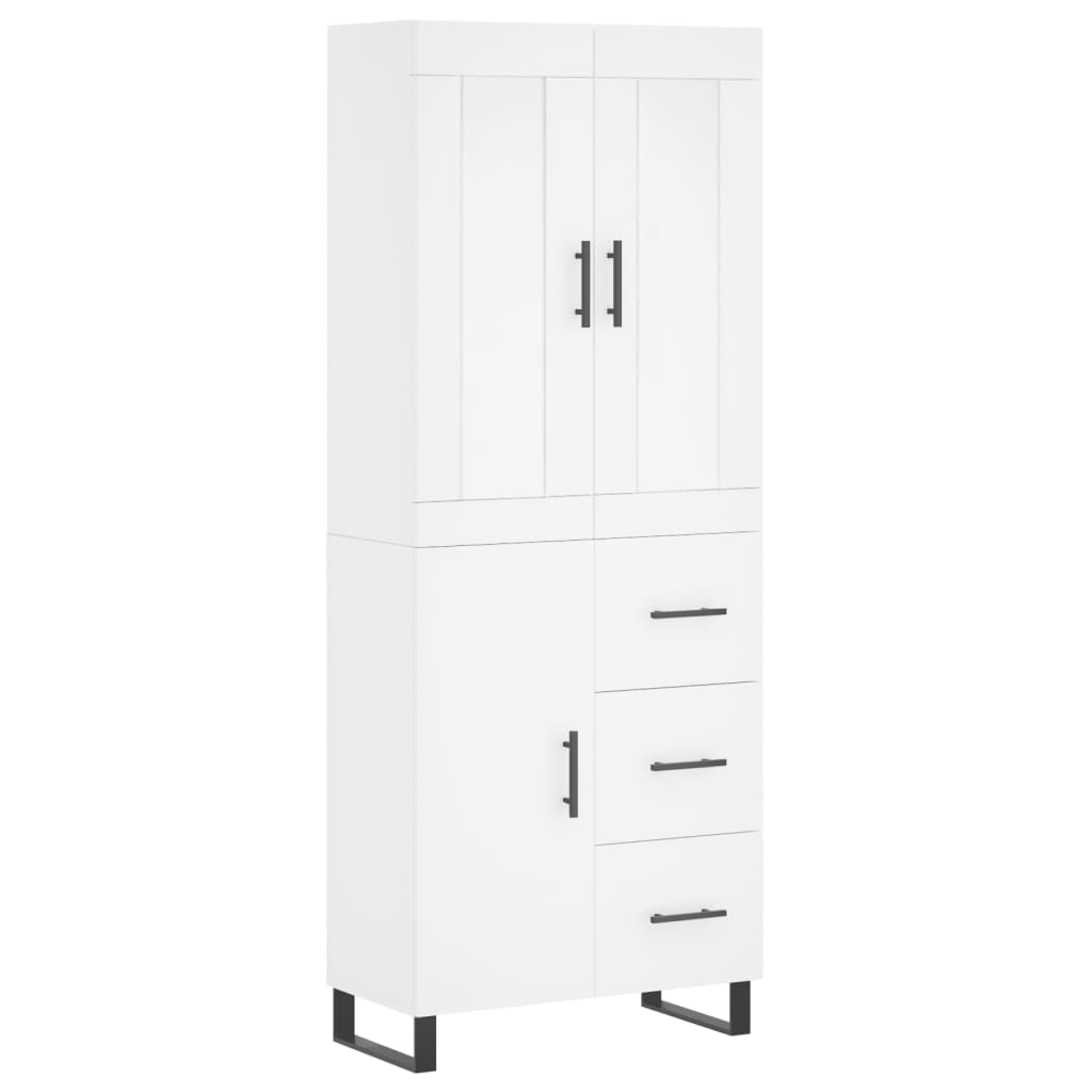 Highboard hvit 69,5x34x180 cm konstruert tre
