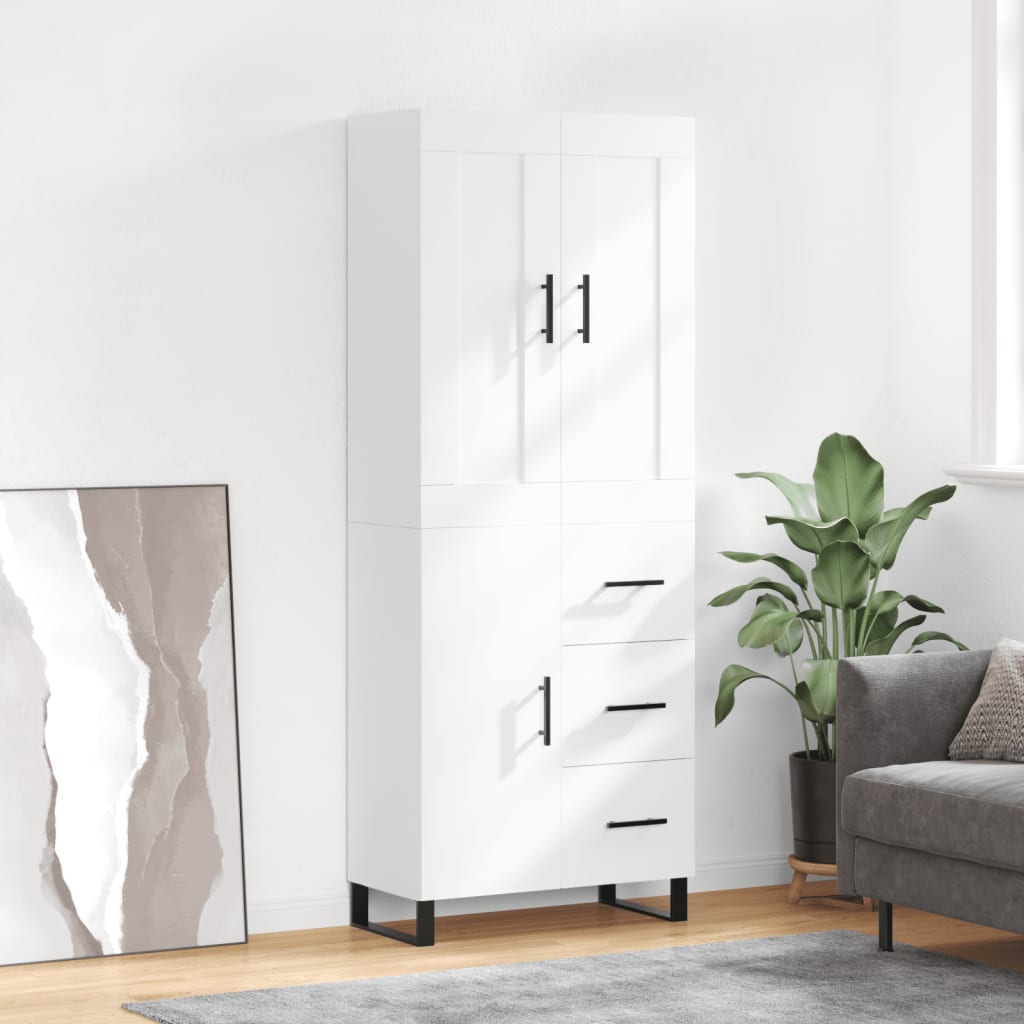 Highboard hvit 69,5x34x180 cm konstruert tre