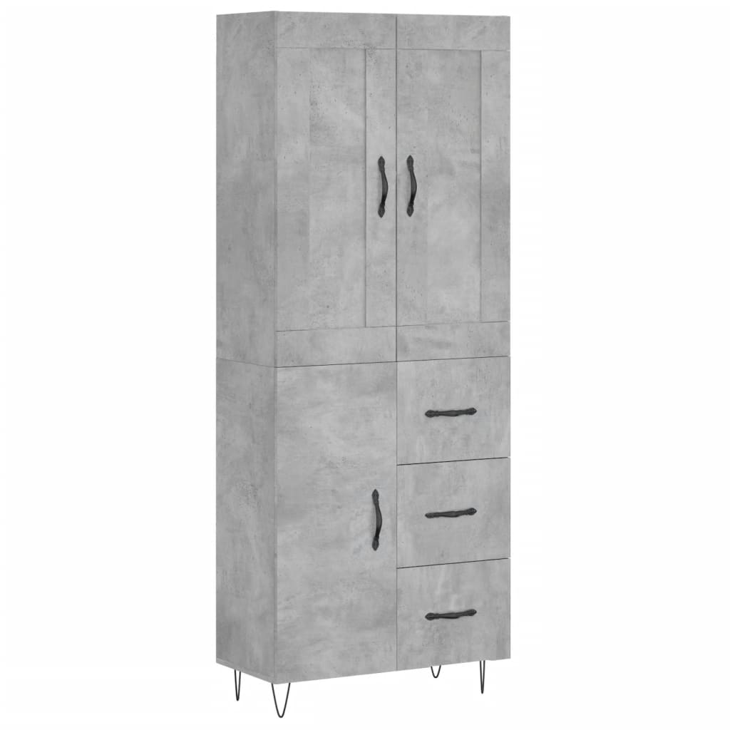 Highboard betonggrå 69,5x34x180 cm konstruert tre