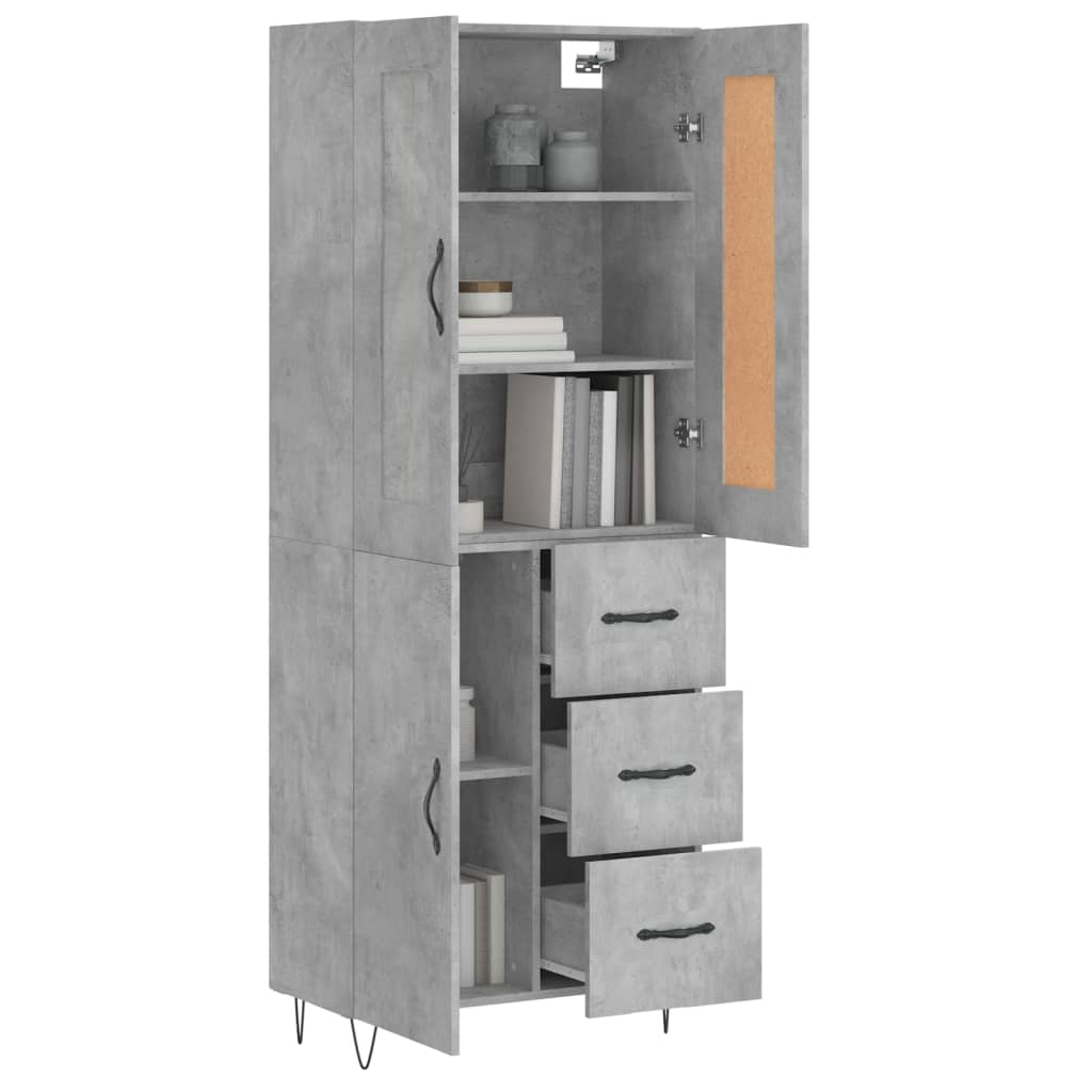 Highboard betonggrå 69,5x34x180 cm konstruert tre