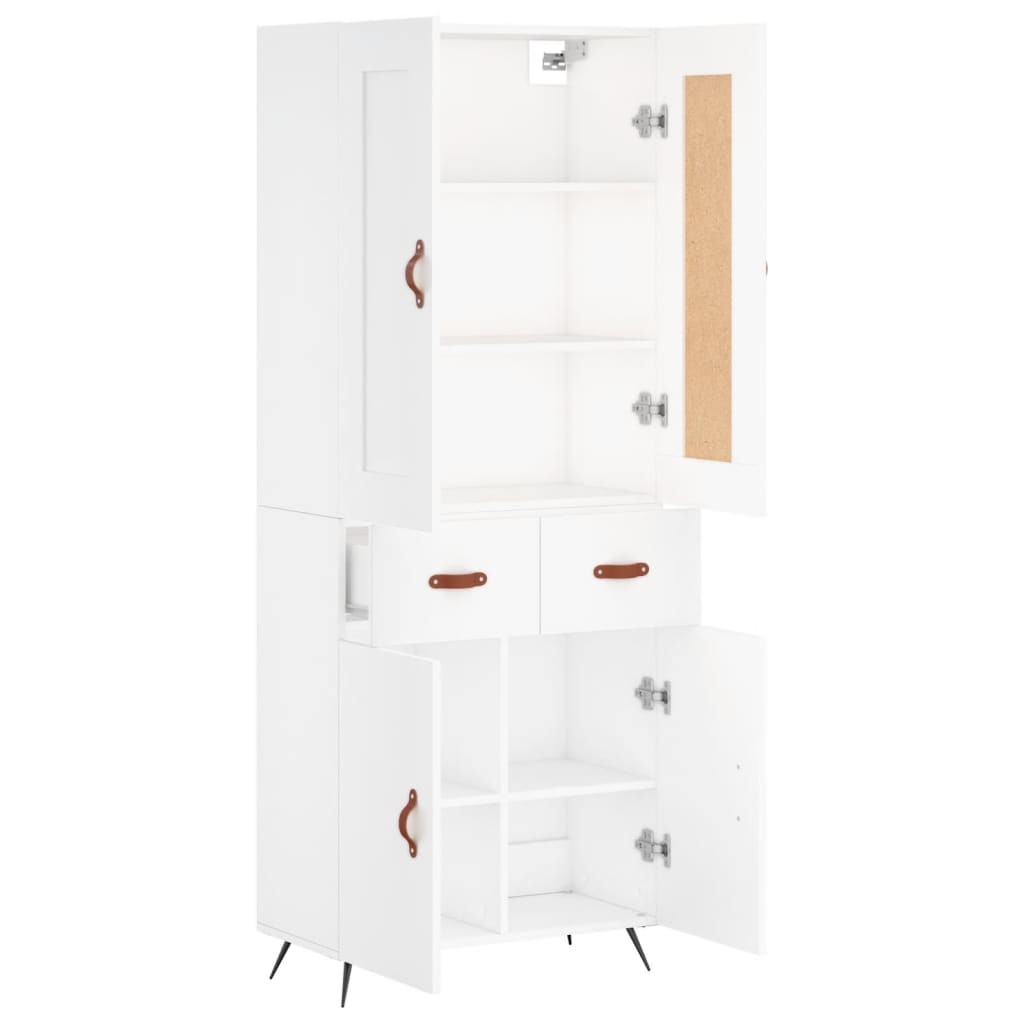 Highboard hvit 69,5x34x180 cm konstruert tre