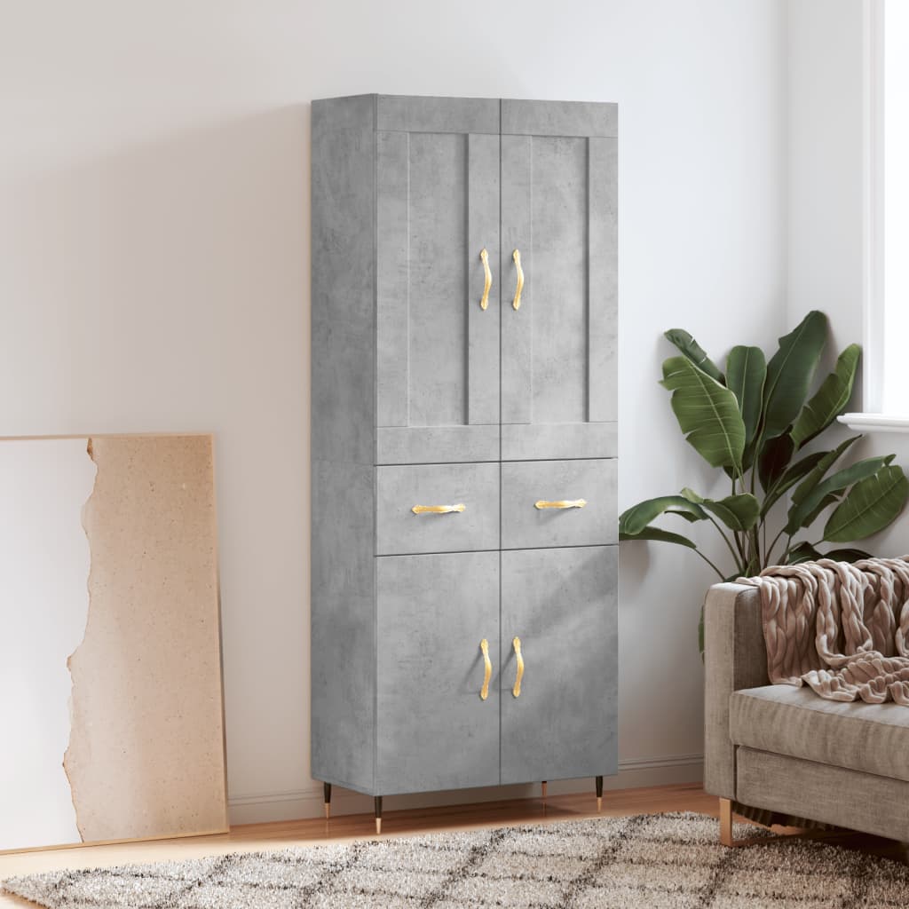 Highboard betonggrå 69,5x34x180 cm konstruert tre