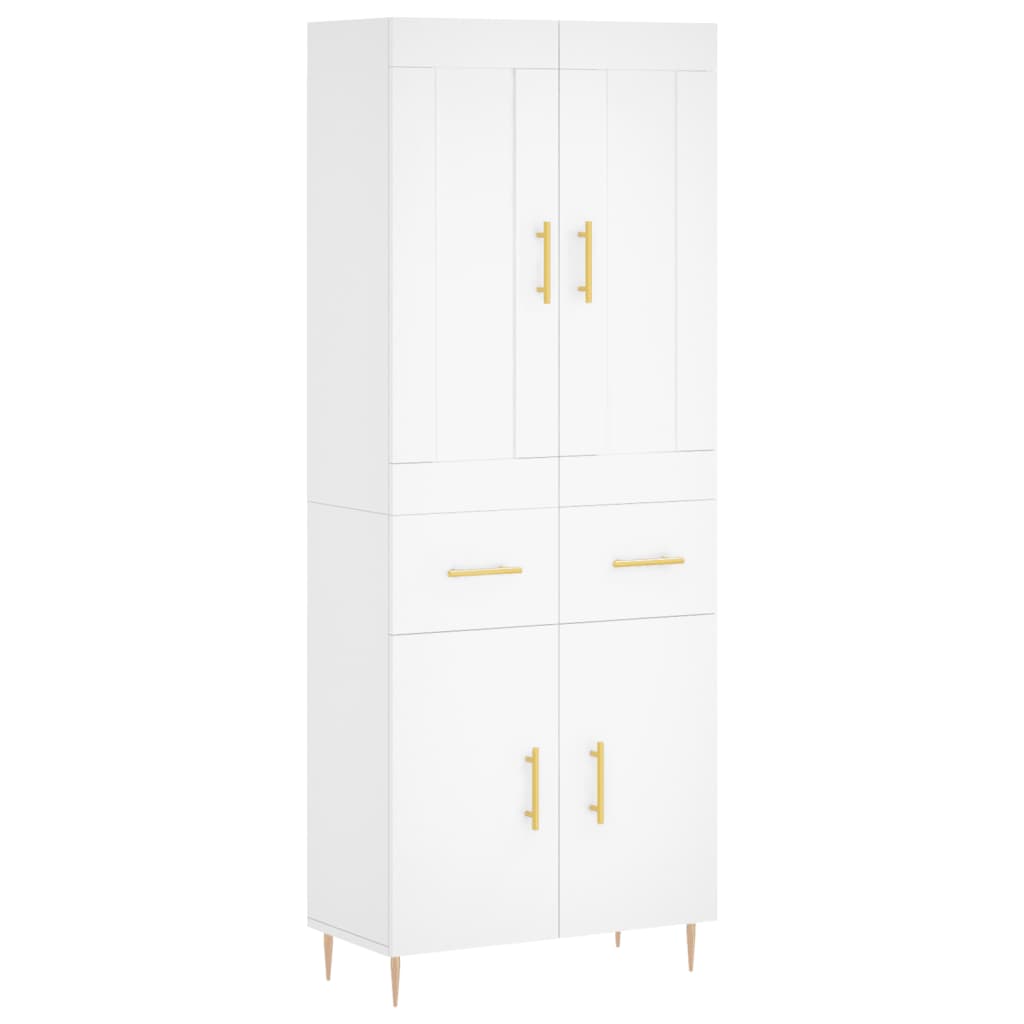 Highboard hvit 69,5x34x180 cm konstruert tre