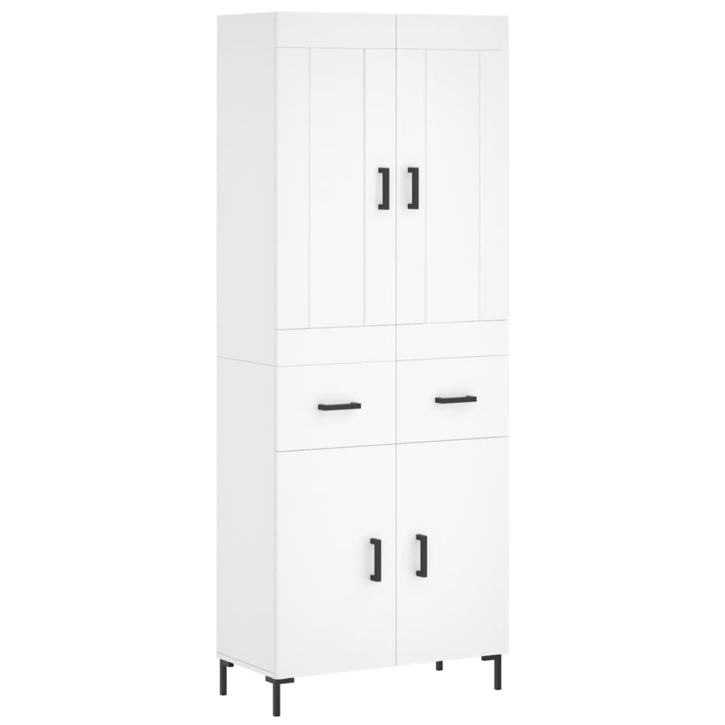 Highboard hvit 69,5x34x180 cm konstruert tre