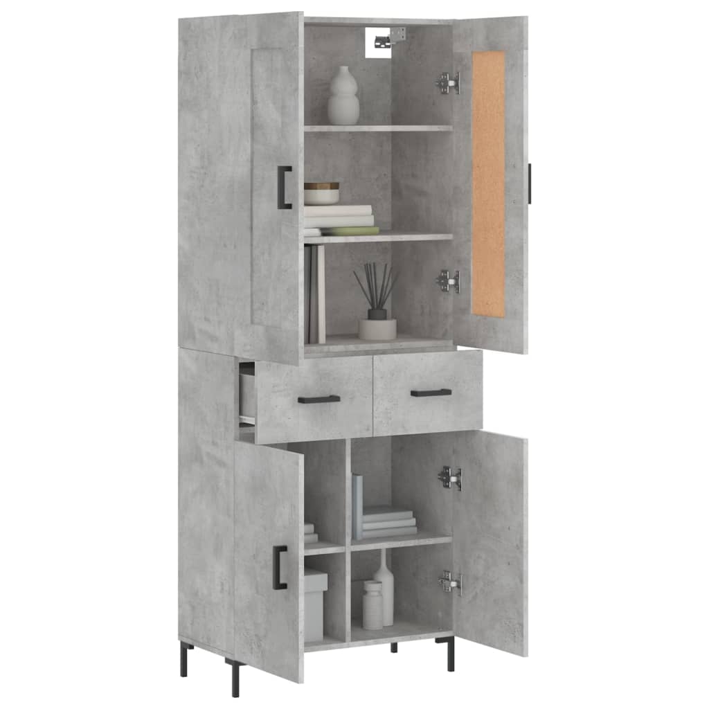 Highboard betonggrå 69,5x34x180 cm konstruert tre