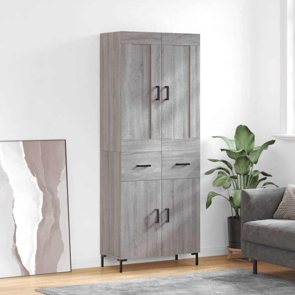 Highboard grå sonoma 69,5x34x180 cm konstruert tre