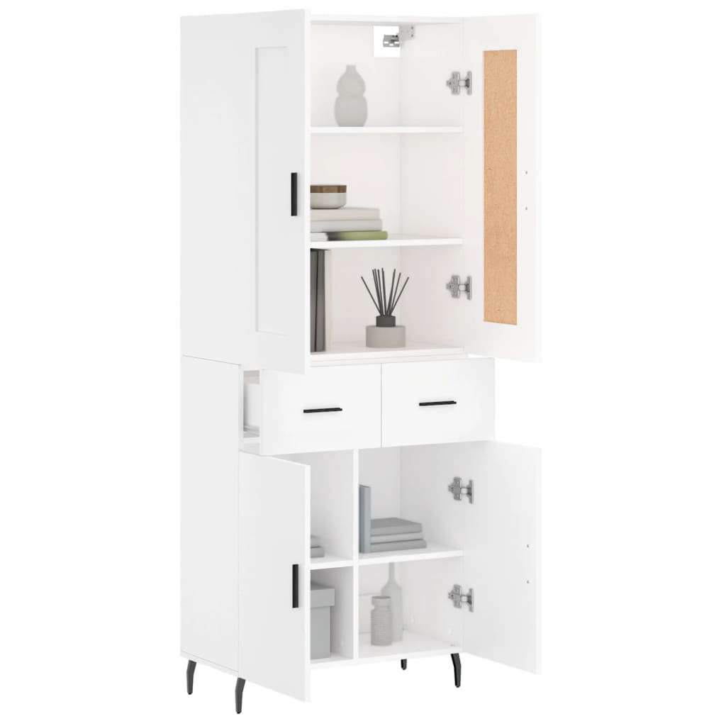 Highboard hvit 69,5x34x180 cm konstruert tre