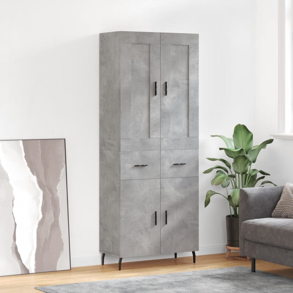 Highboard betonggrå 69,5x34x180 cm konstruert tre