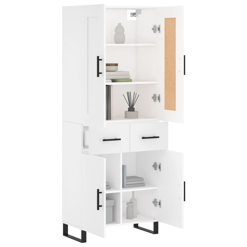 Highboard hvit 69,5x34x180 cm konstruert tre