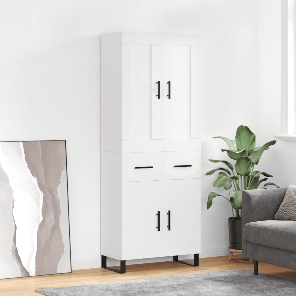 Highboard hvit 69,5x34x180 cm konstruert tre