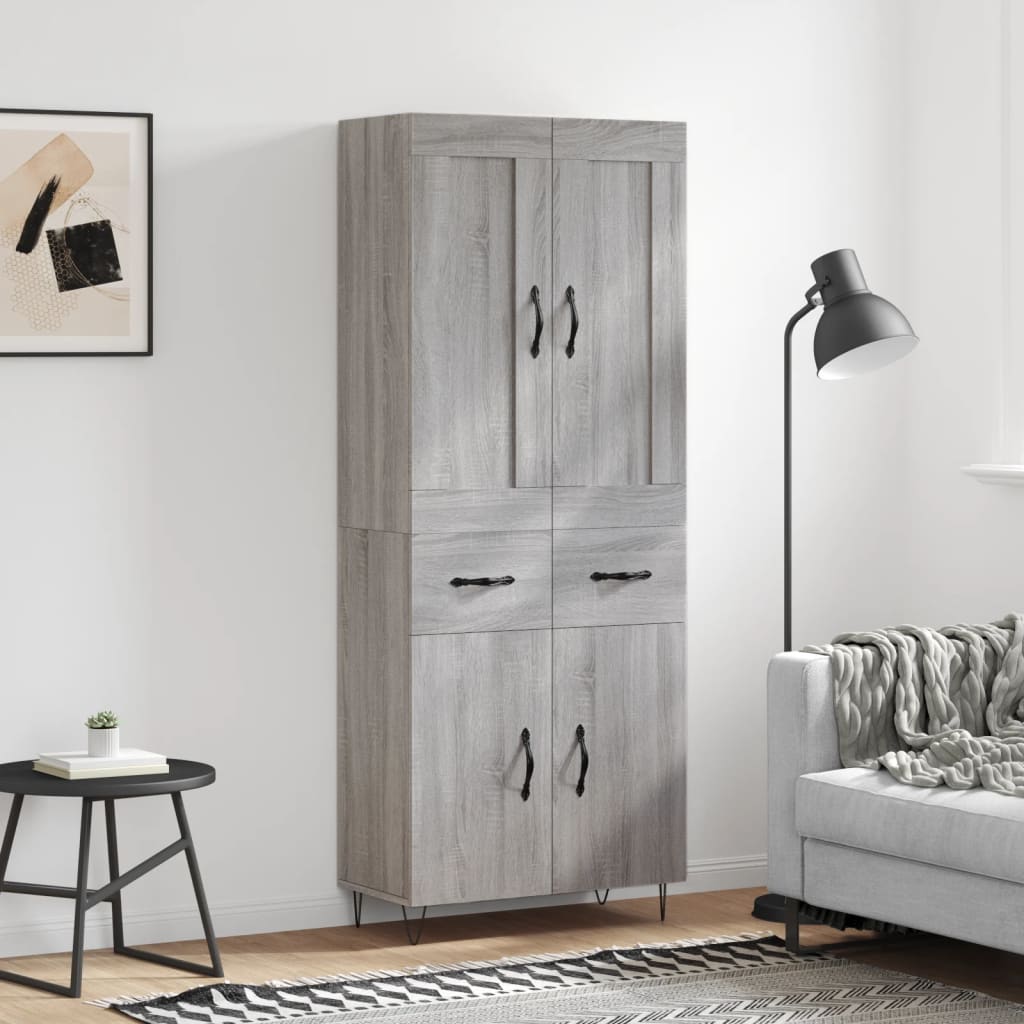 Highboard grå sonoma 69,5x34x180 cm konstruert tre