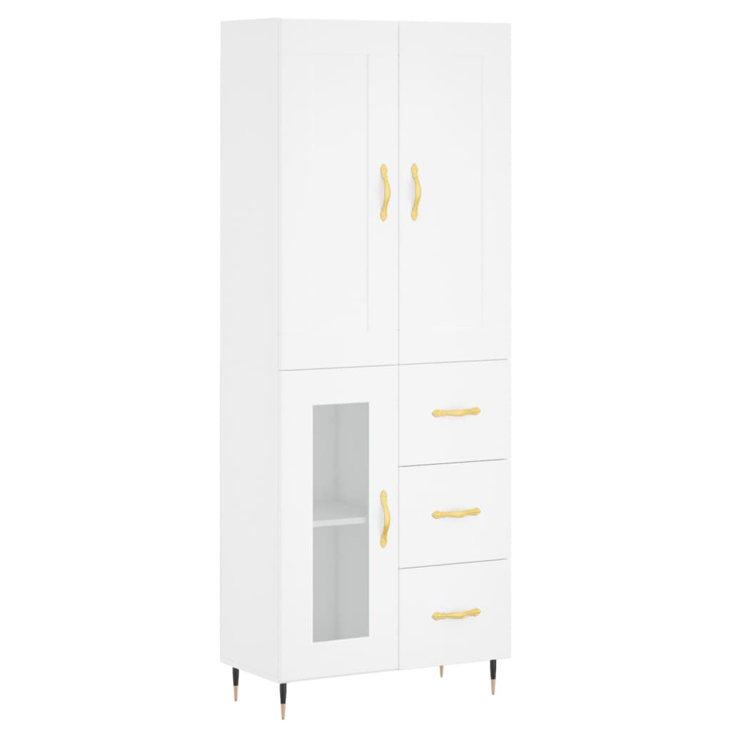 Highboard hvit 69,5x34x180 cm konstruert tre