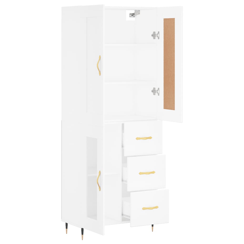 Highboard hvit 69,5x34x180 cm konstruert tre
