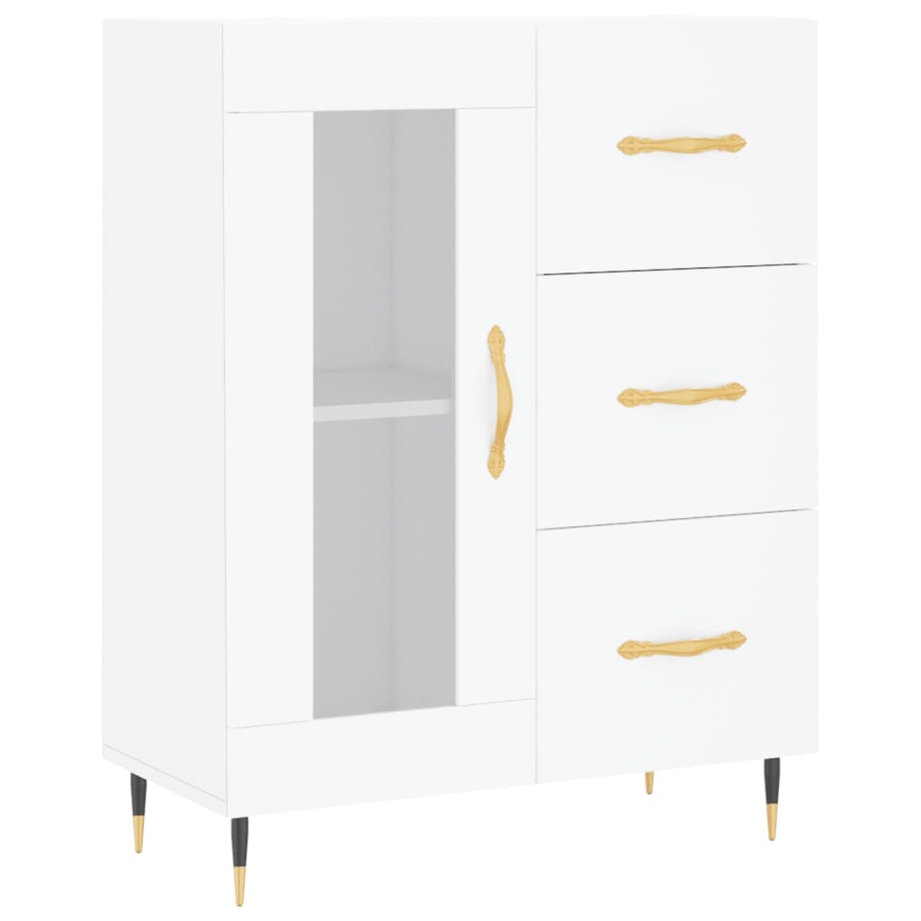 Highboard hvit 69,5x34x180 cm konstruert tre