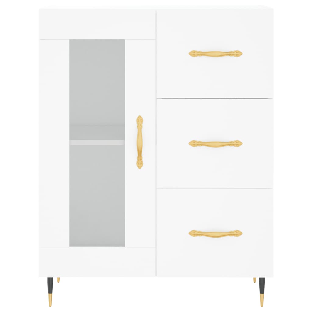 Highboard hvit 69,5x34x180 cm konstruert tre