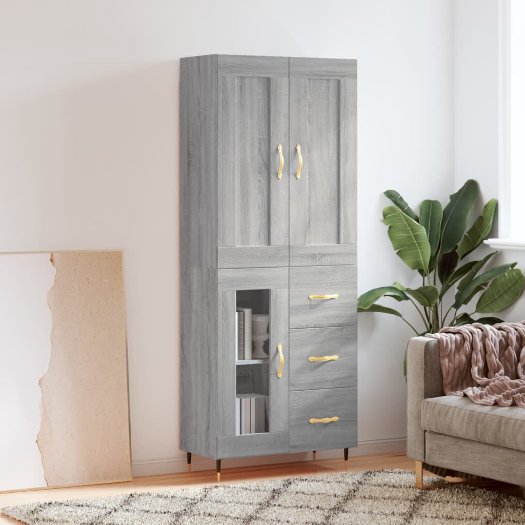 Highboard grå sonoma 69,5x34x180 cm konstruert tre
