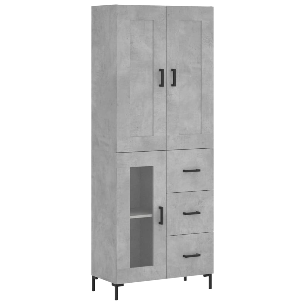 Highboard betonggrå 69,5x34x180 cm konstruert tre