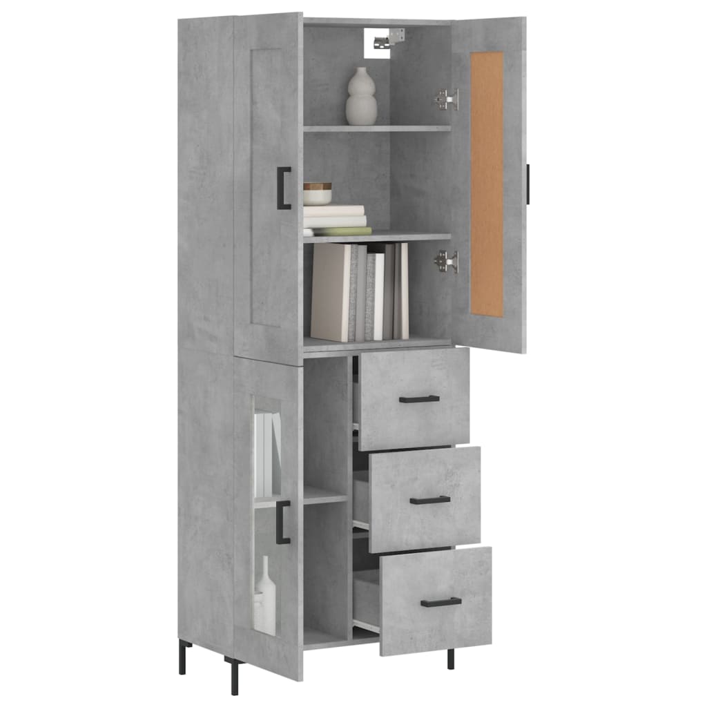 Highboard betonggrå 69,5x34x180 cm konstruert tre