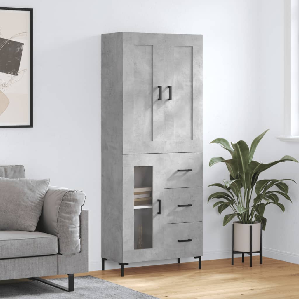 Highboard betonggrå 69,5x34x180 cm konstruert tre