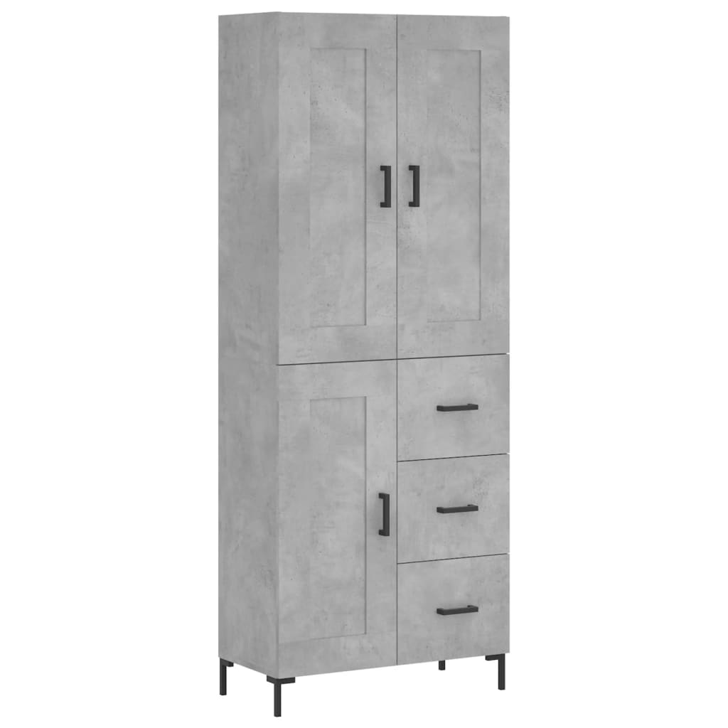 Highboard betonggrå 69,5x34x180 cm konstruert tre