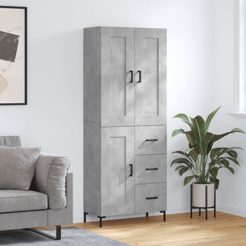 Highboard betonggrå 69,5x34x180 cm konstruert tre