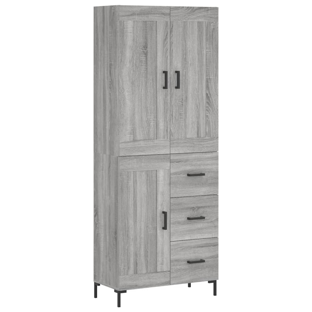 Highboard grå sonoma 69,5x34x180 cm konstruert tre