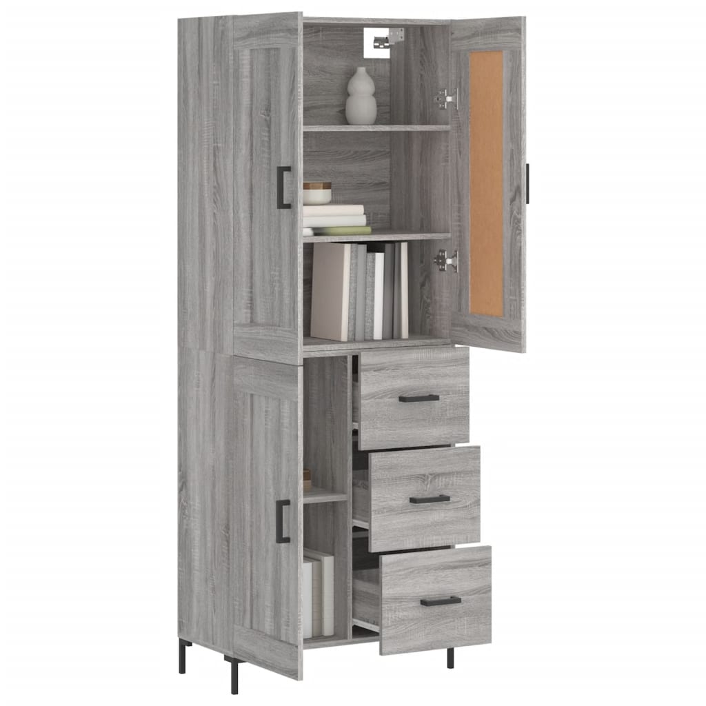 Highboard grå sonoma 69,5x34x180 cm konstruert tre