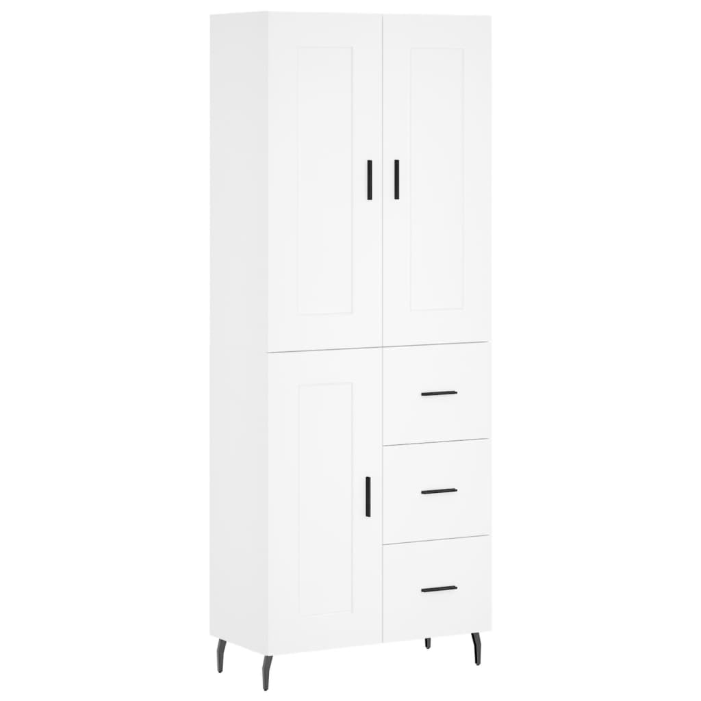 Highboard hvit 69,5x34x180 cm konstruert tre