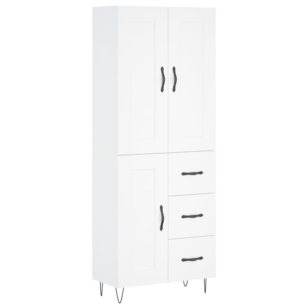 Highboard hvit 69,5x34x180 cm konstruert tre