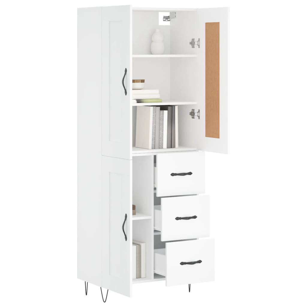 Highboard hvit 69,5x34x180 cm konstruert tre