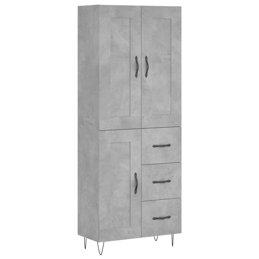 Highboard betonggrå 69,5x34x180 cm konstruert tre
