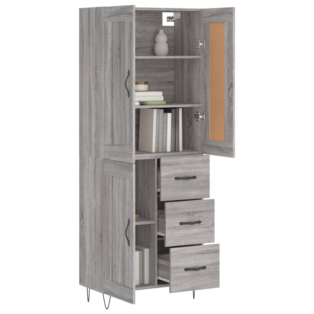 Highboard grå sonoma 69,5x34x180 cm konstruert tre vidaXL