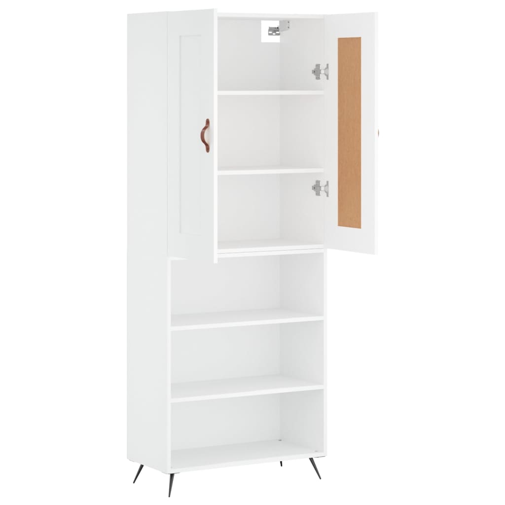 Highboard hvit 69,5x34x180 cm konstruert tre