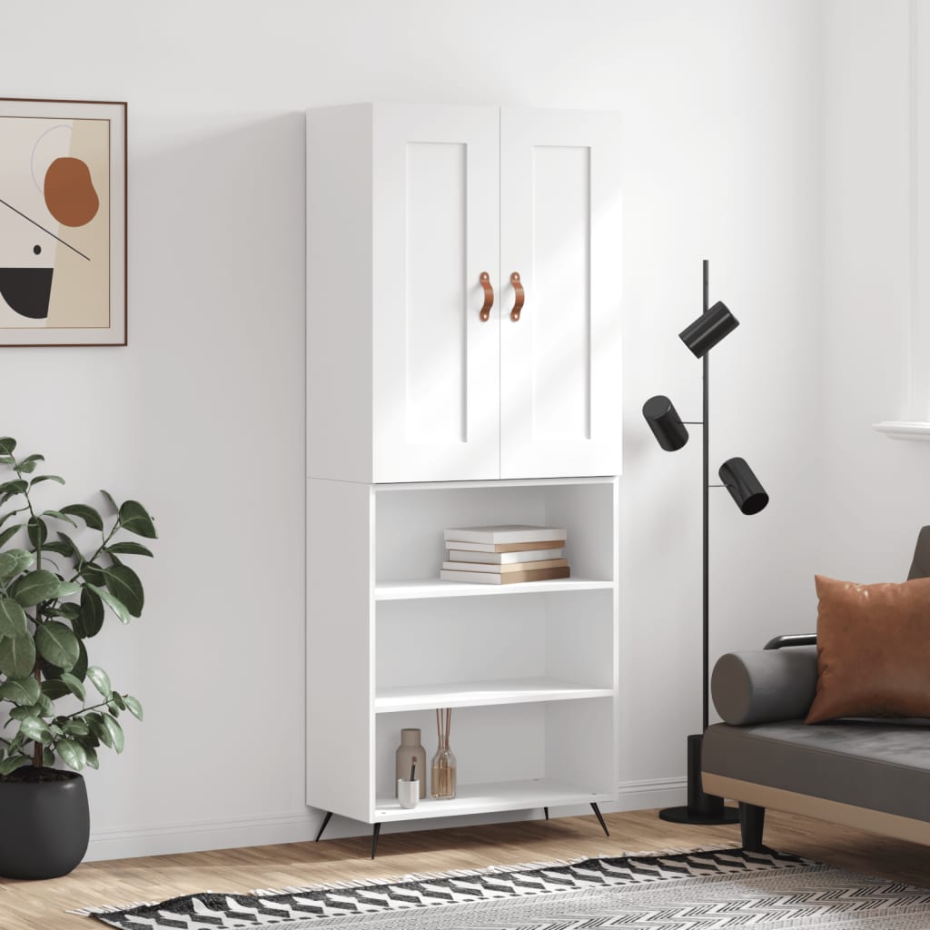 Highboard hvit 69,5x34x180 cm konstruert tre