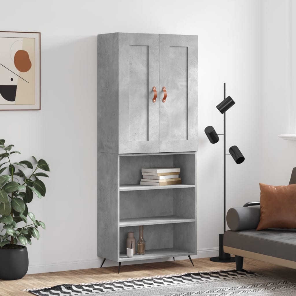 Highboard betonggrå 69,5x34x180 cm konstruert tre