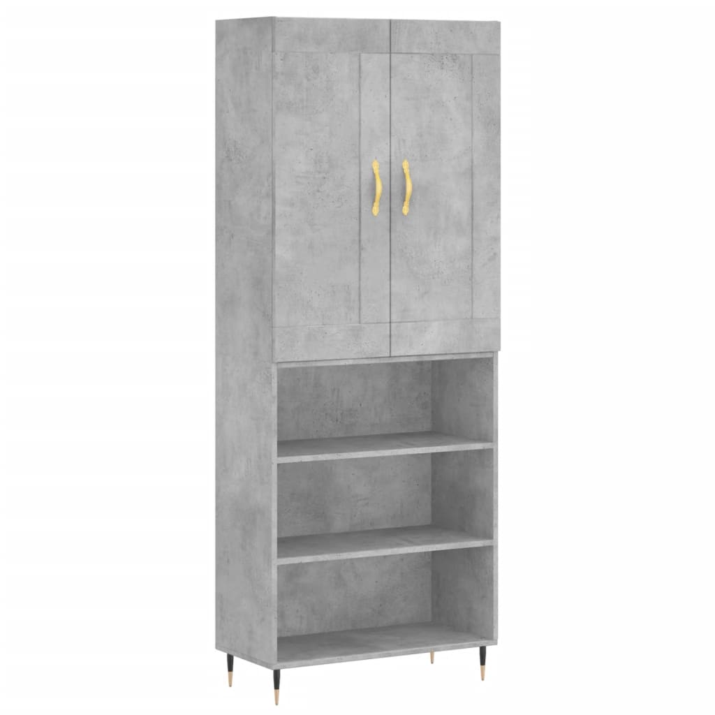 Highboard betonggrå 69,5x34x180 cm konstruert tre